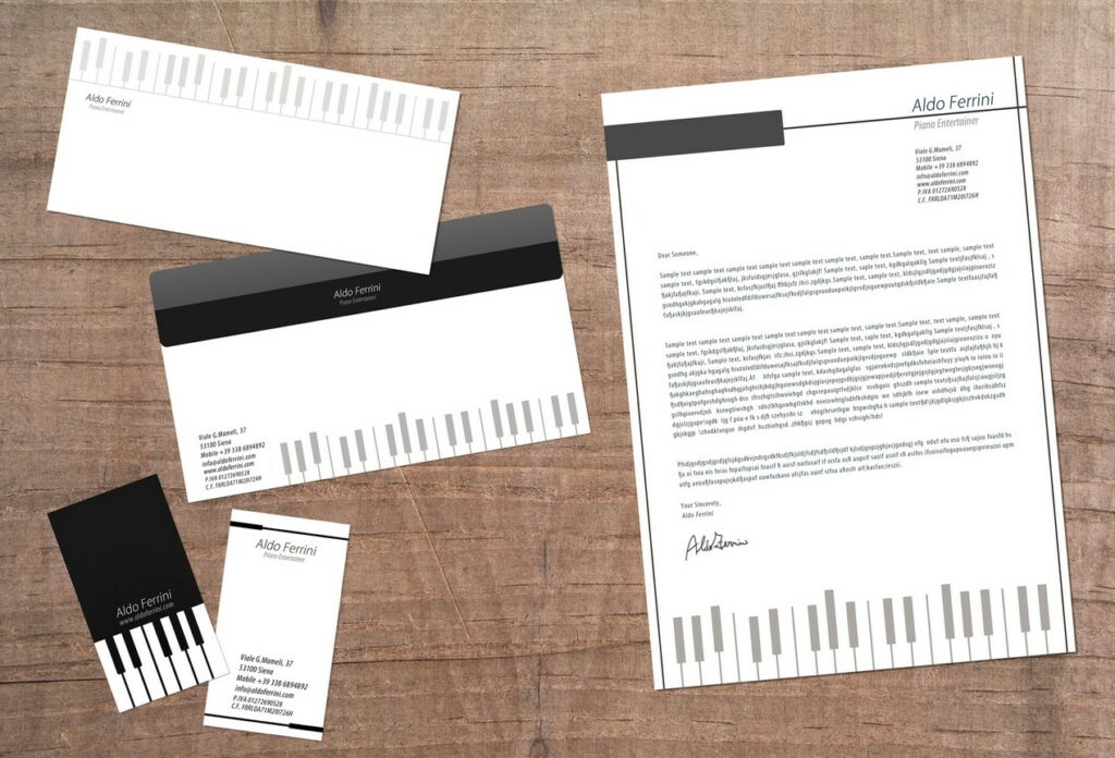 creative business card envelope and letterhead design for musician