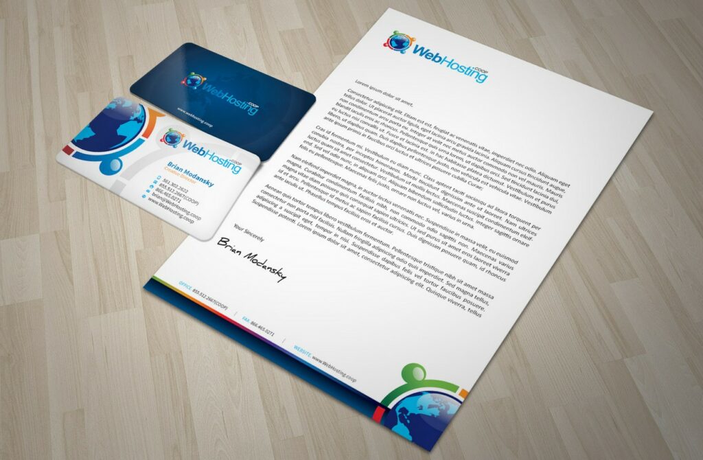 hosting company business card and letterhead design