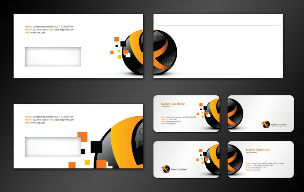 marketing consulting company business card envelope design